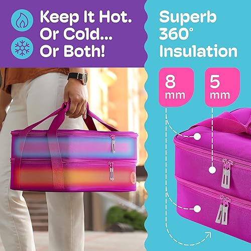 Miniatura 3 de HANDLE IT Porta cazuela para alimentos calientes o fríos Transportador de alimentos expandible y aislado con asas antitambaleo y bolsillos externos