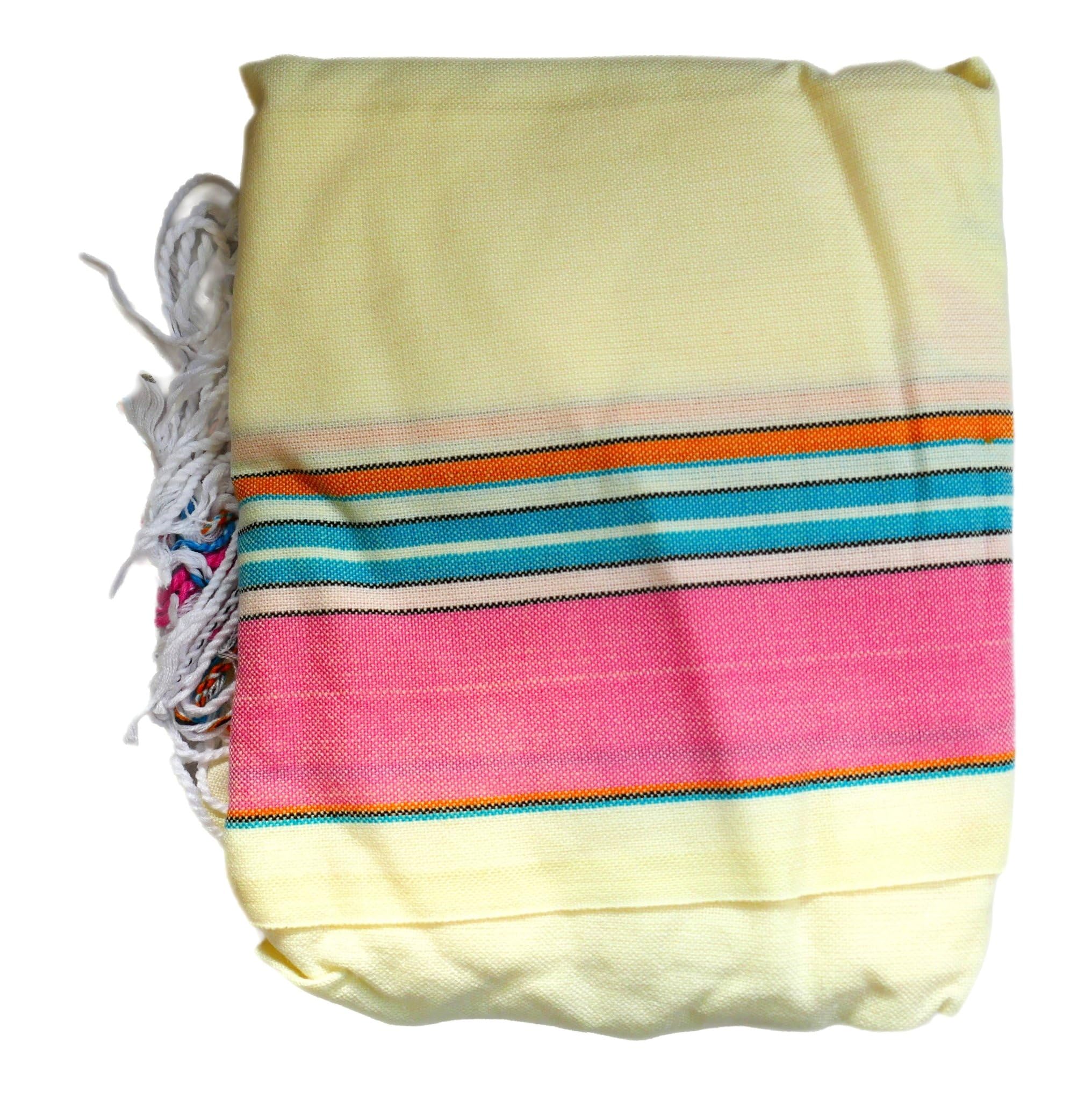 African Kikoy Cotton Wrap, 102 x 180 cm // Traditional Handwoven Design // Wrap, Blanket, Picnic, Wall Hanging, Decor, Beach // Yellow & Pink, with storycard