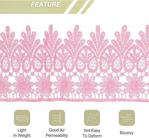 Miniatura 4 de MECCANIXITY Cinta de encaje de 3 pulgadas de ancho de 5 yardas con patrón floral rosa bordada para costura y manualidades, envoltura de regalos,