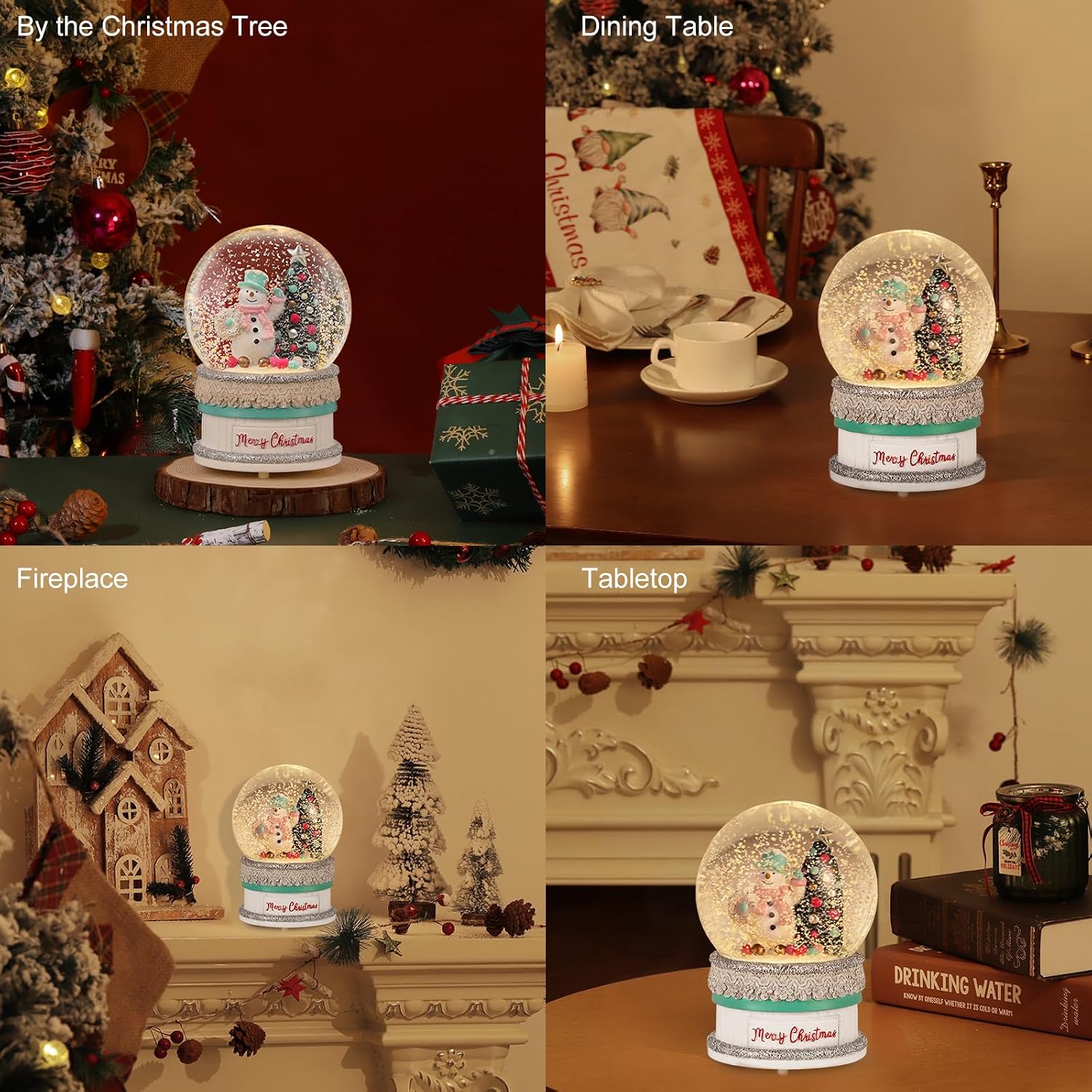 Lewondr Musical Christmas Snow Globe, Lighted Cake Base and Snowman with Formal Hat, Swirling Glitters&8 Songs&Timer, Battery Operated Singing Snow Lantern for Home Decor Xmas Gift
