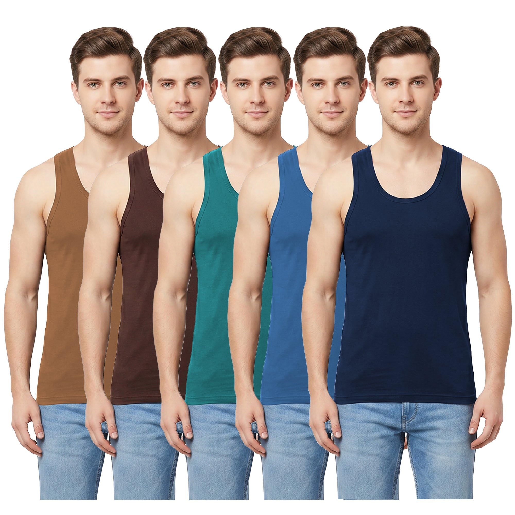 sporto Macho Men's Pure Cotton Breathable Multicolour Vest Pack of 5-picture-36