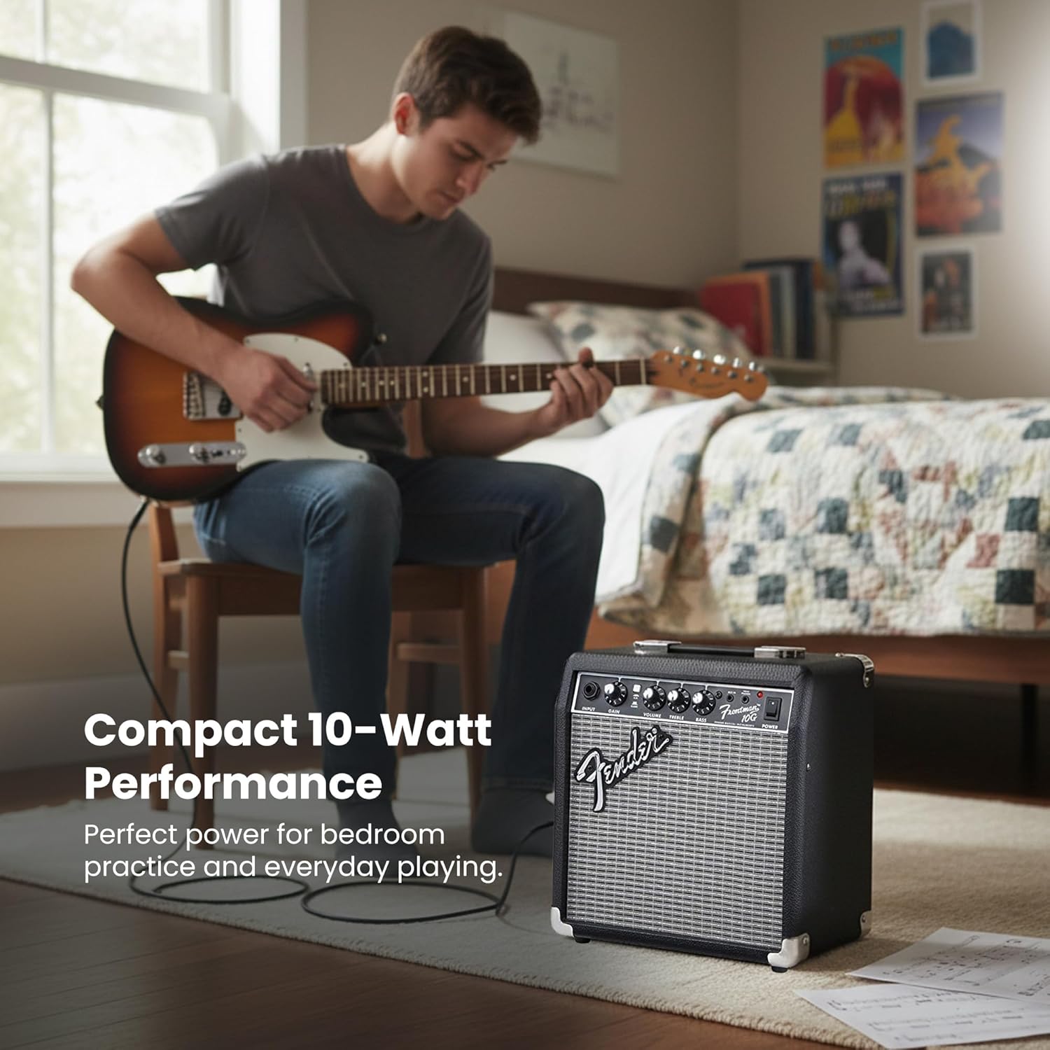 Fender Frontman 10G Guitar Combo Amplifier - Black Bundle with Cable and Austin Bazaar Exclusive 12-Pack Picks