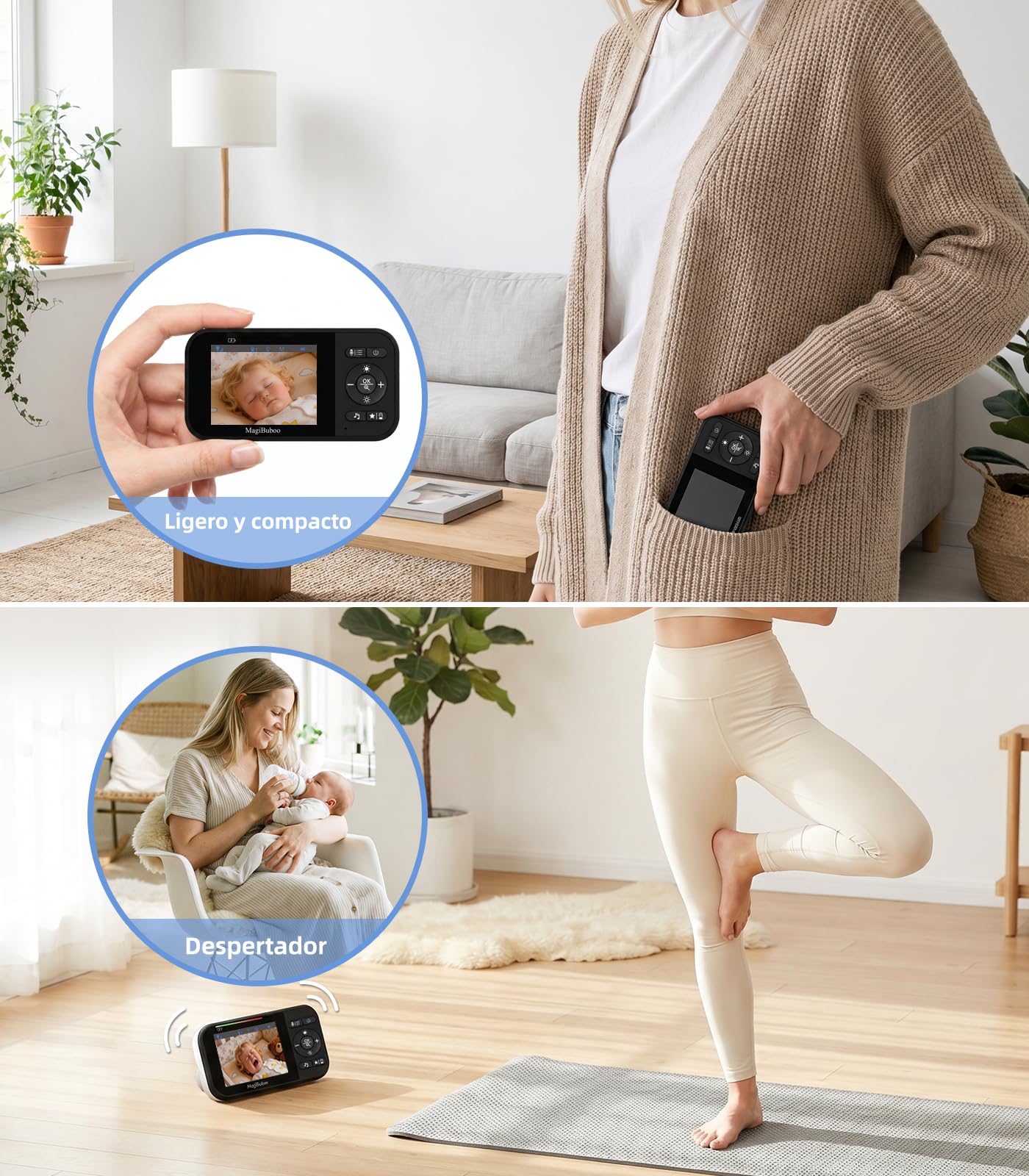 Monitor para bebés sin Wi-Fi, cámara de vídeo para bebés, visión Nocturna por Infrarrojos, Audio bidireccional, detección de llanto, Pantalla IPS de 2,8 Pulgadas, Modo VOX, autonomía de 30 Horas
