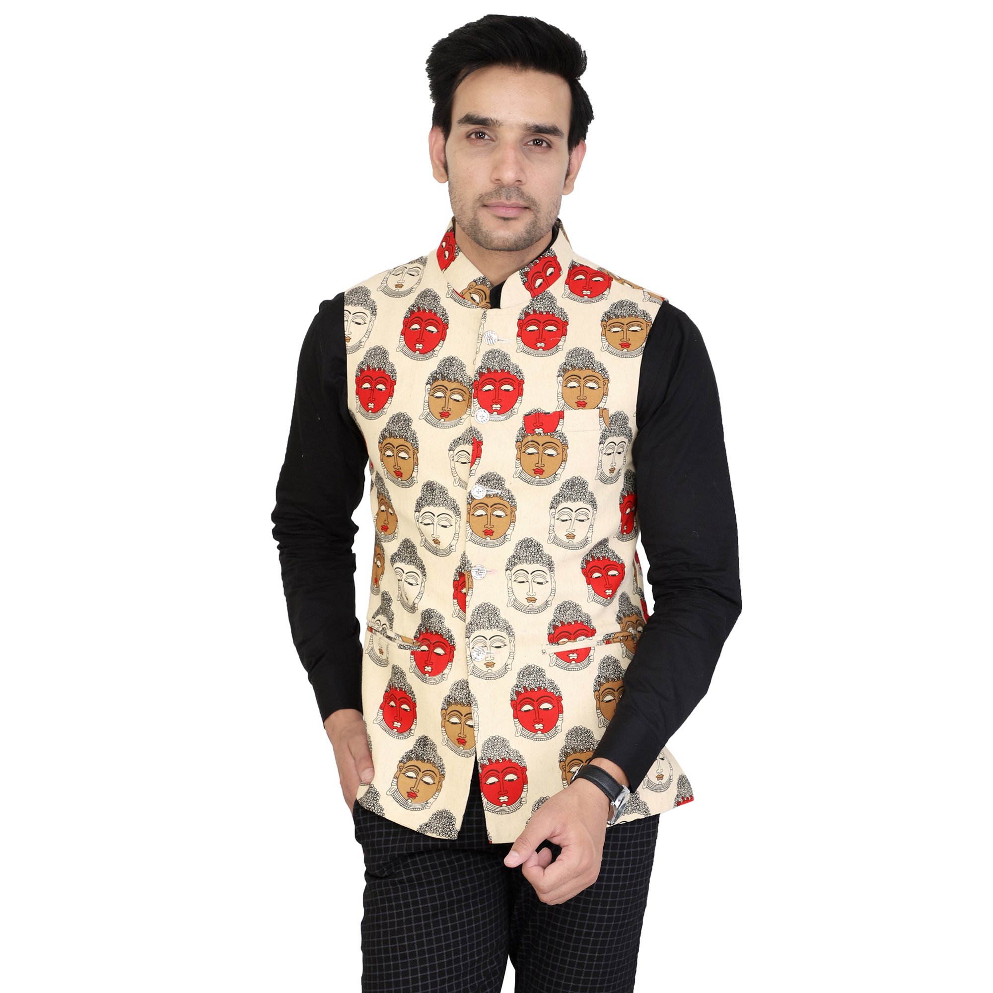 Cotton Printed White Men's Sleeveless Waistcoat (OSH_JWC_Print_65_36),Waist Coats for Men Stylish, Waistcoat for Man, nahru Jacket, Jacket, nahru Jacket for Man.-image-30