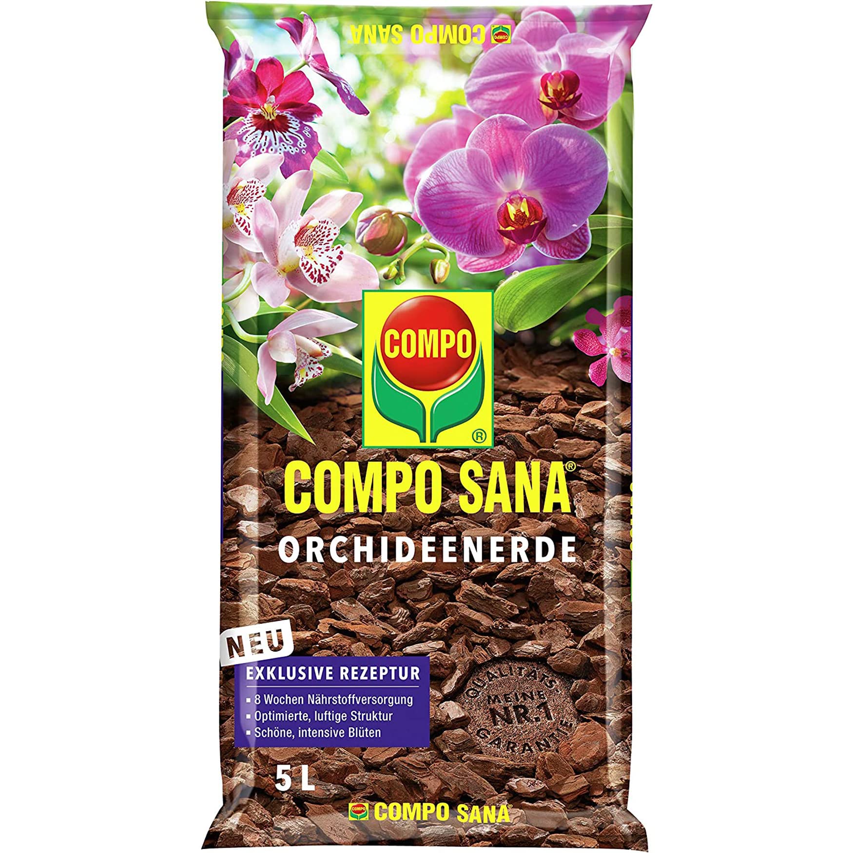 COMPO SANA Orchideenerde mit 8 Wochen Startdünger für alle Orchideenarten - verhindert Staunässe und Wurzelfäulnis