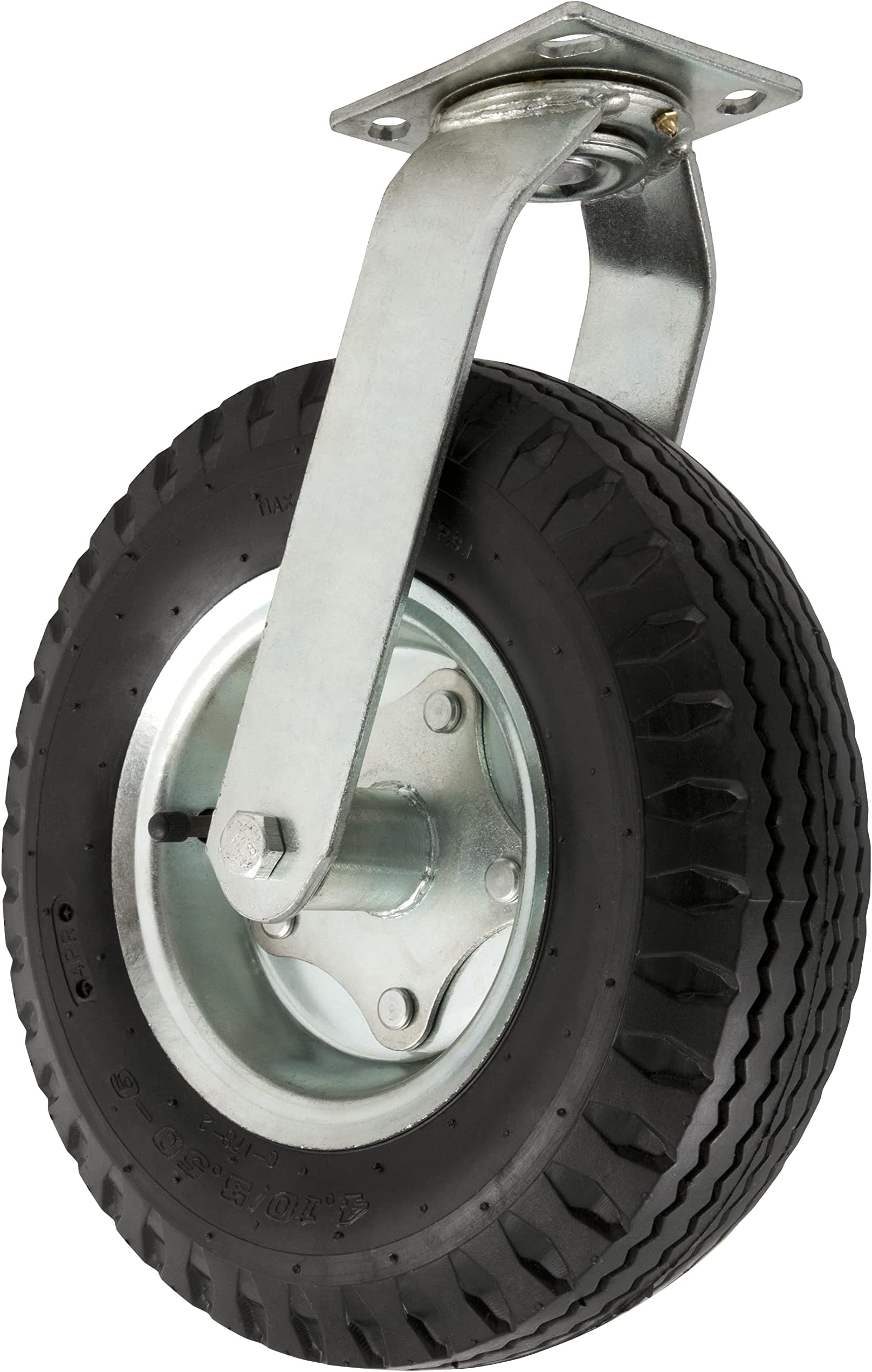 SOFTTOUCH 4142955T 12 Inch Caster Swiveling Top Plate Pneumatic Air Filled Wheel Provides a Cushioned Ride and Shock Absorption Best Suited for Outdoor Use, Chrome/Black