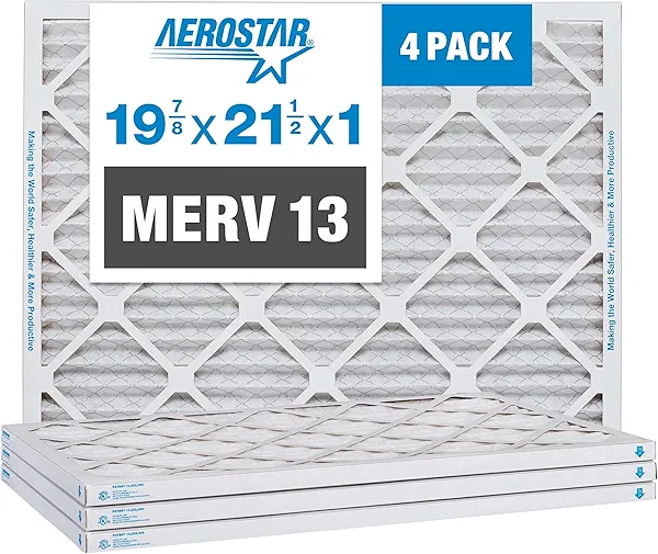 Aerostar 19.875x21.5x1 MERV 13-4 Count - Pleated Furnace & Air Conditioner Filters - Removes Bacteria, Dust, Cold & Flu Germs, Lint, Mold, Pet Dander, Allergy-Causing Pollen, Smog, Smoke & Viruses