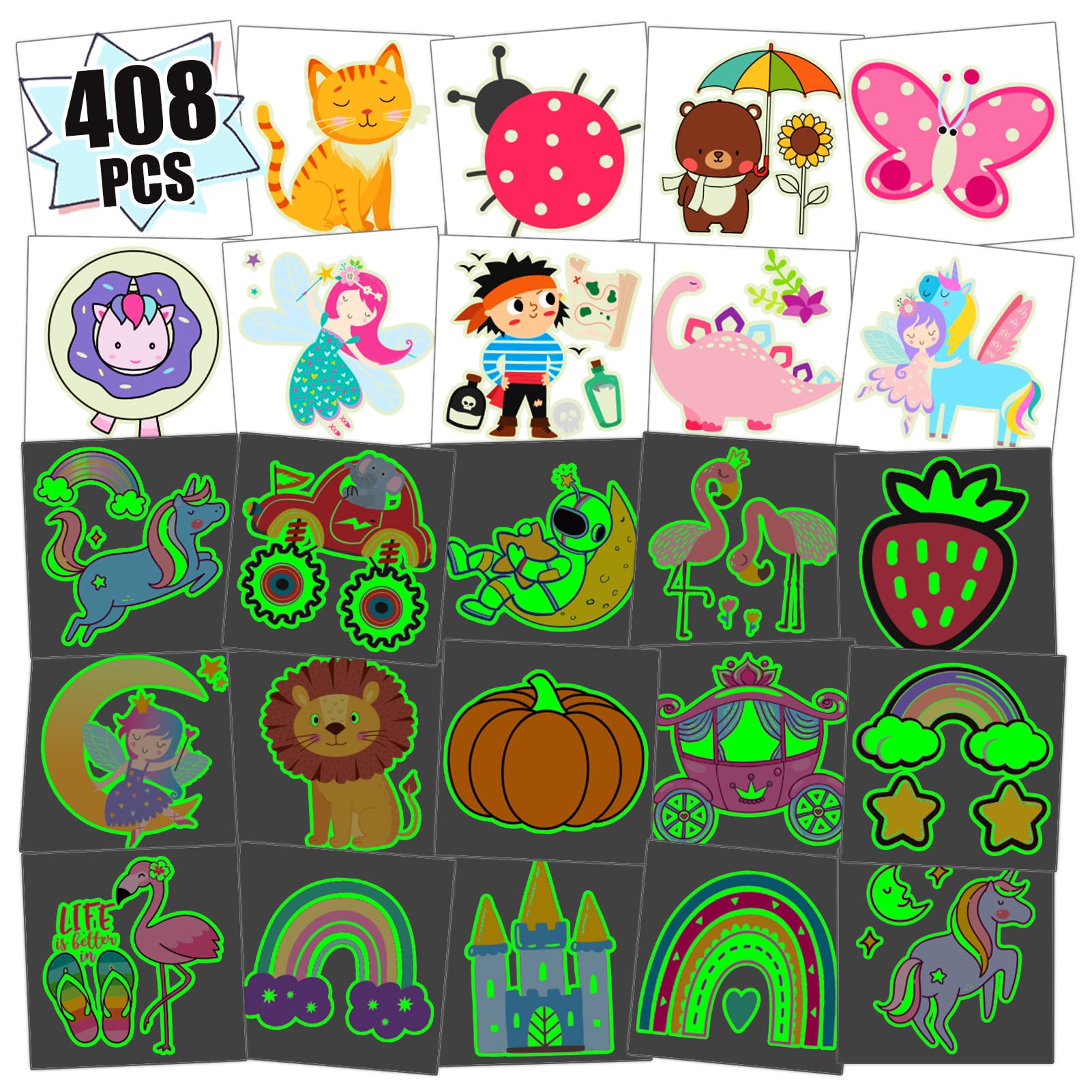 Partywind Kids Temporary Tattoos for Party Supplies Glow