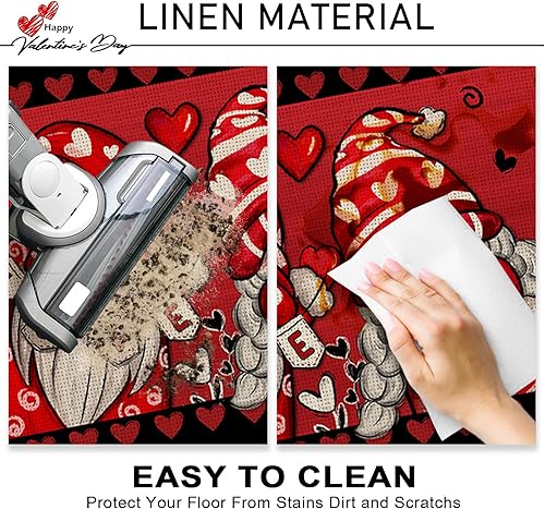 Miniatura 5 de Tailus Juego de 2 alfombras de cocina de gnomo para el día de San Valentín, diseño de corazón rojo y negro, tarro de masón, decoración de cocina,