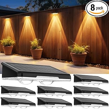 Solar Fence Lights Outdoor 8 Pack - 3 Modes (Warm/Neutral/Cool White), Fence Lights Solar Powered for Outside, IP65 Waterproof, Deck Lighting for Wall, Step, Patio, Pathway, Stairs