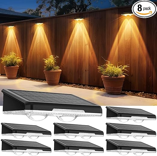 Solar Fence Lights Outdoor 8 Pack - 3 Modes (Warm/Neutral/Cool White), Fence Lights Solar Powered for Outside, IP65 Waterproof, Deck Lighting for Wall, Step, Patio, Pathway, Stairs