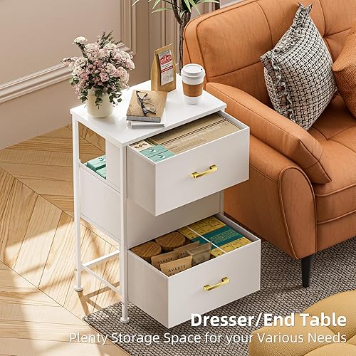 Miniatura 5 de YILQQPER Cómoda para dormitorio, mesita de noche con 3 cajones, cómoda blanca de tela para niños, organizador de armario, guardería, dormitorio,