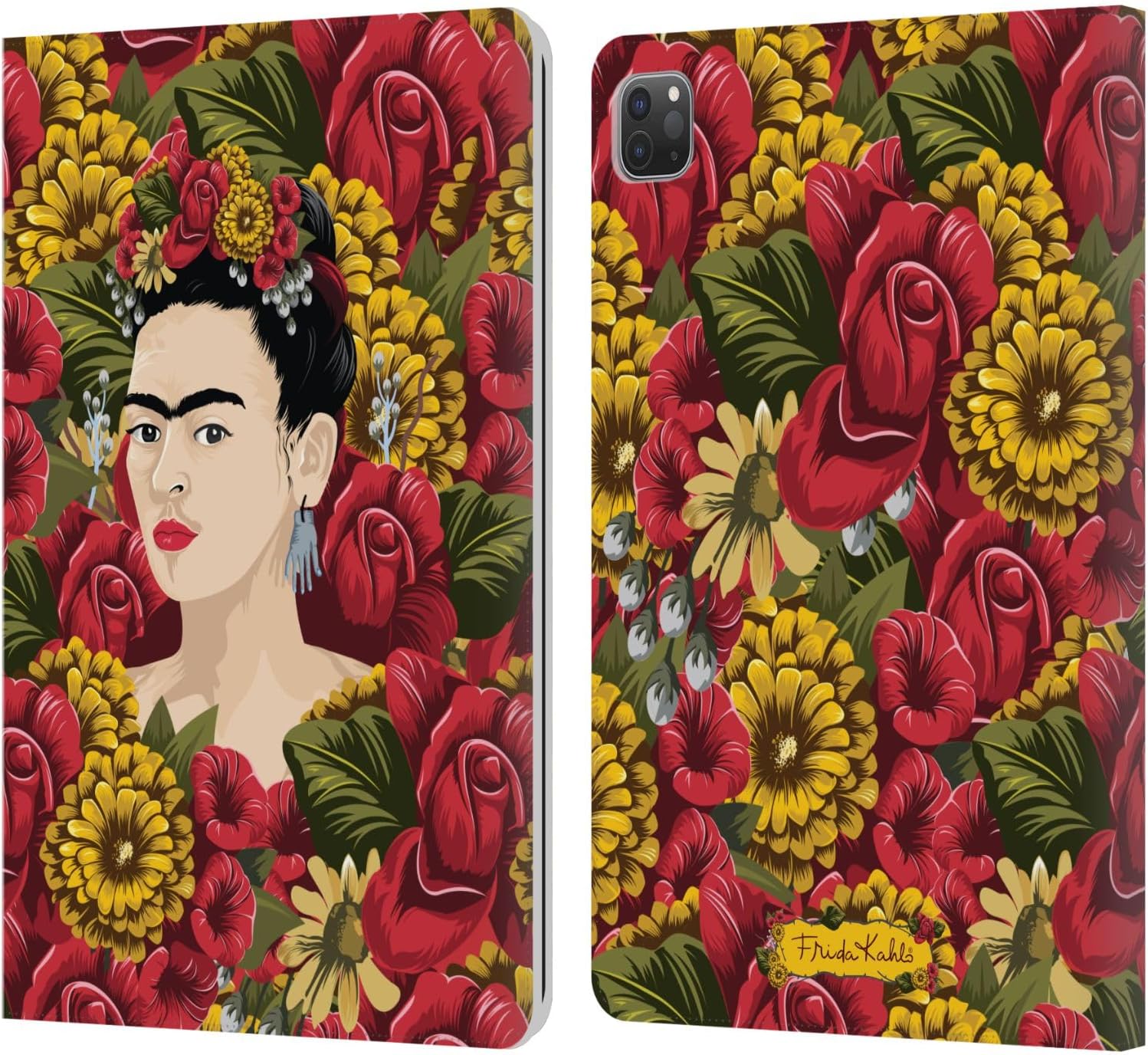 Head Case Designs Officially Licensed Frida Kahlo Portrait Pattern Red Florals Leather Wallet Case Compatible with Apple iPad Pro 11 2020/2021 / 2022