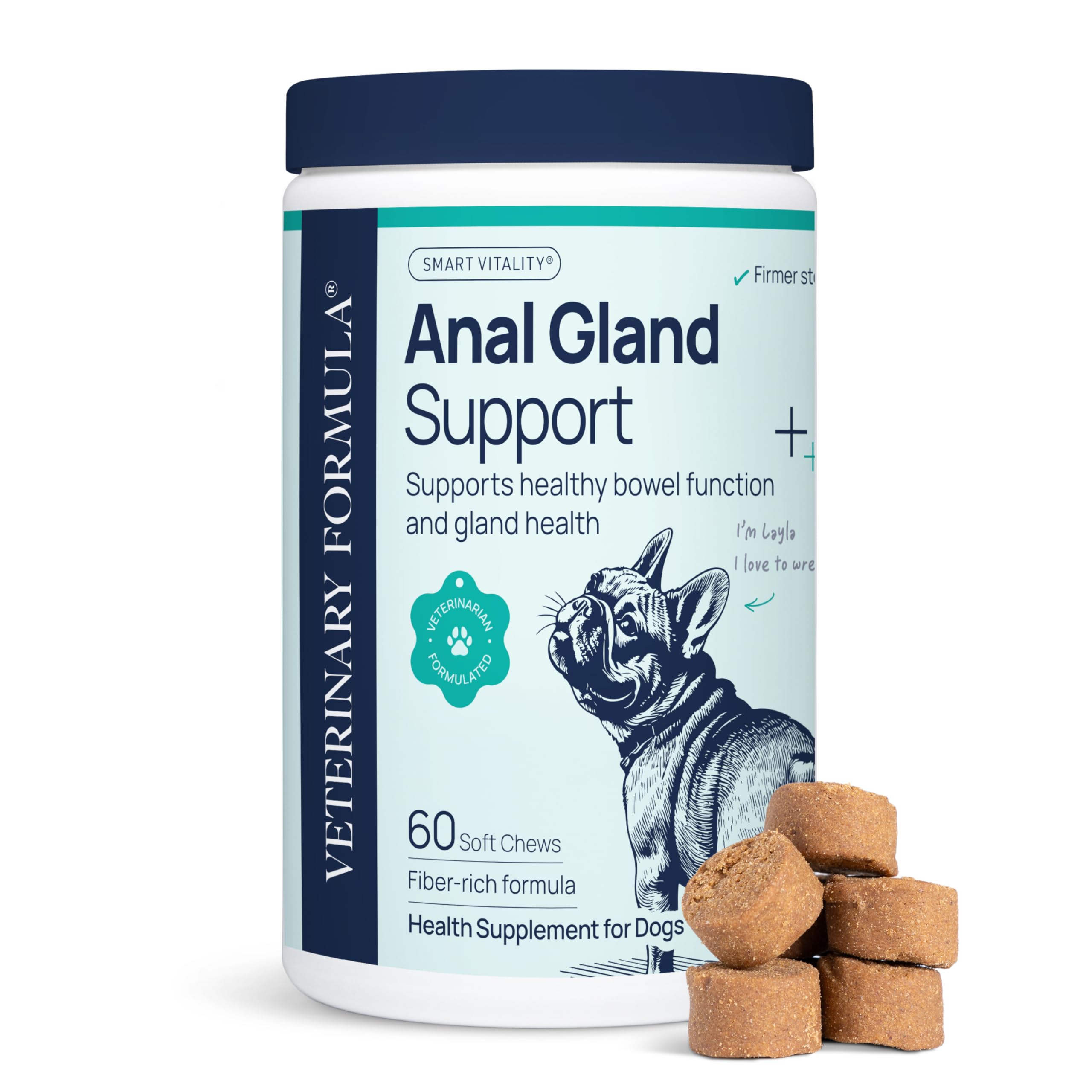 Veterinary Formula Anal Gland Support for Dogs – Vet-Formulated No Scoot Chews with Pumpkin, Ginger, Agave Inulin & Probiotics – Supports Scooting, Stool Quality & Digestive Health, 60 Soft Chews