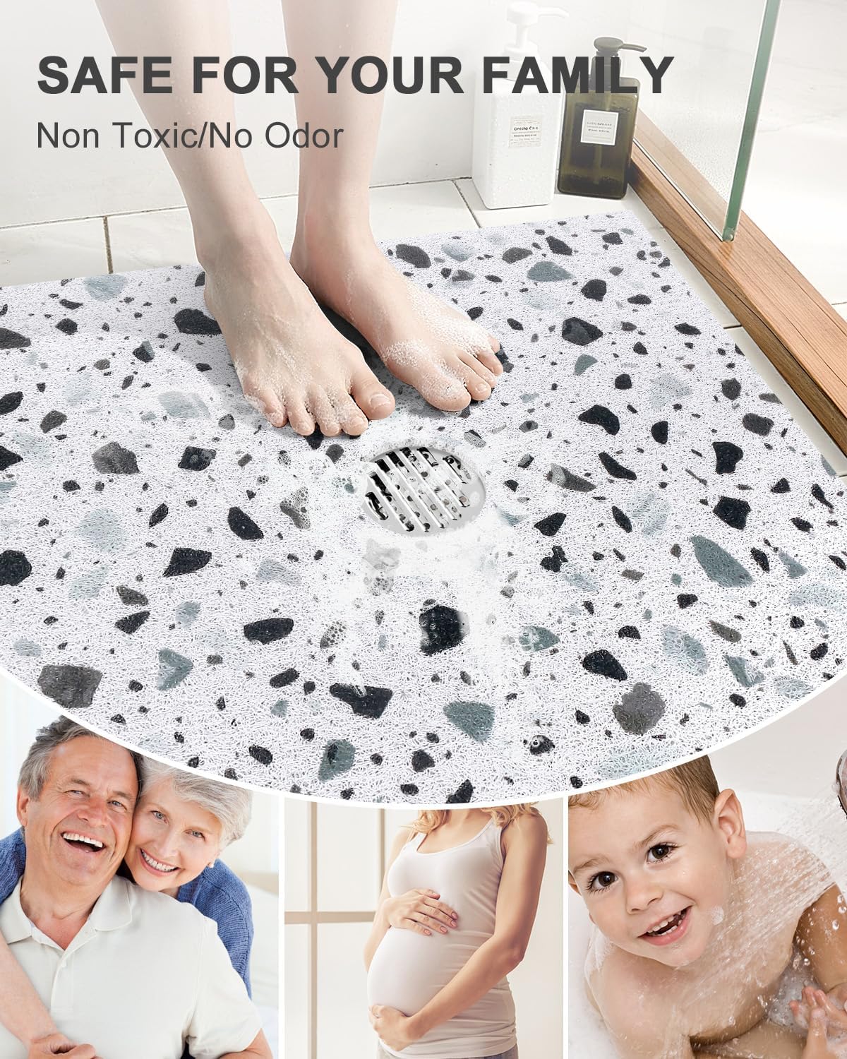 Anti Slip Shower Mats: 36×36 Inch Extra Large Non Slip Square Shower Mat with Drain Hole in Middle, Super Soft Loofah Shower Mats for Inside Shower Floor Mat, Quick Dry - Image 7