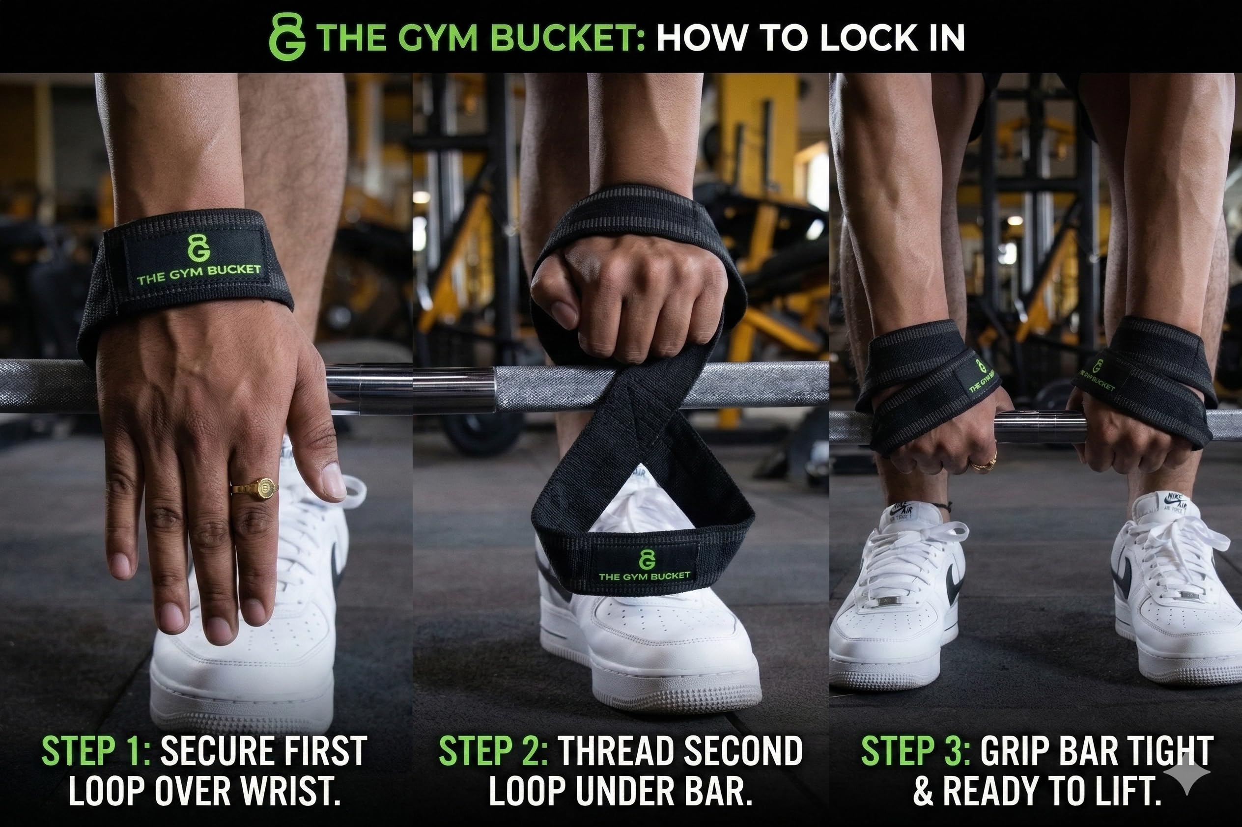 The Gym Bucket Figure-8 Weight Lifting Straps – Neoprene Padded Wrist Support for Deadlifts & Gym Workout – Heavy Duty Non-Slip Lifting Grip for Men & Women (Figure-8)