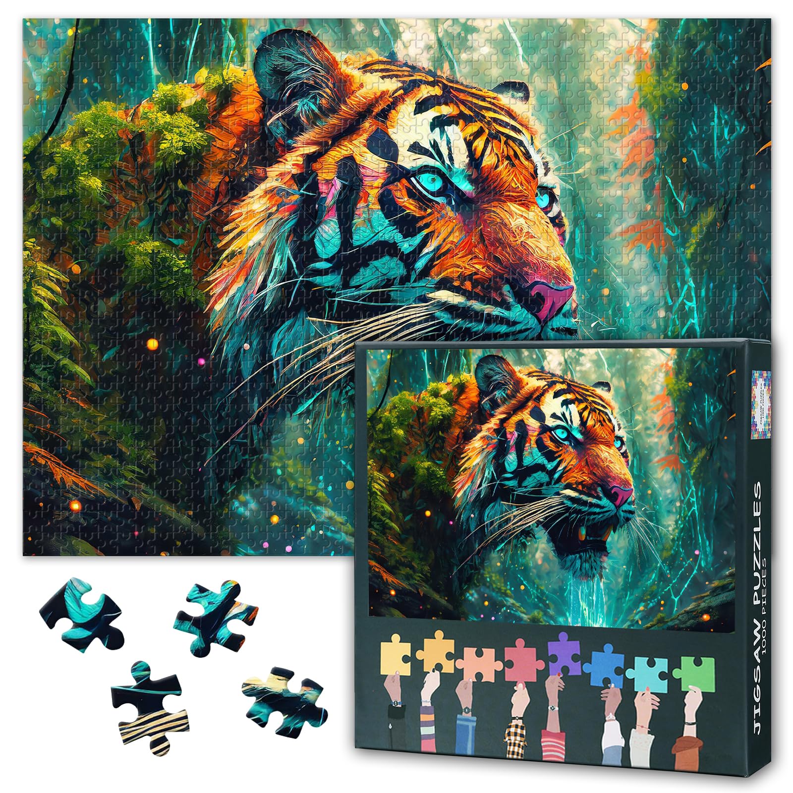 TISHIRON 1000 Piece Puzzle for Adults Fierce Bengal Tiger Colourful Puzzle โ image 1