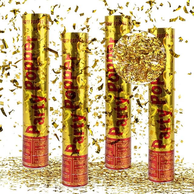 Confetti Cannon, Taozoey Set of 4 Party Poppers, Confetti Cannons Gold, Handheld Wedding Confetti Cannon, Handheld Confetti Tube, for Weddings, Parties, Baby Showers, Christmas, Birthday Parties