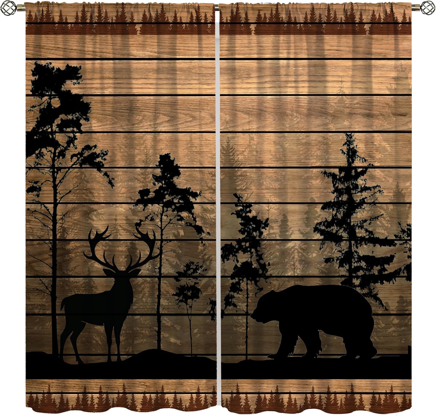 Farmhouse Forest Cabin Blackout Curtains for Kitchen Rustic Wooden Country Vintage Bear Deer Rustic Cabin Window Treatments for Farmhouse Bedroom Living Room 42x63in
