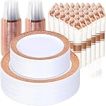 350 Ensemble de vaisselle pour le mariage & La fête,50 Plaques en plastique design de dentelle,50 Argenterie en plastique,50 Des tasses,50 Linge de maison comme des serviettes,50 Ensemble de diners jetables pour invités (or) (Or)