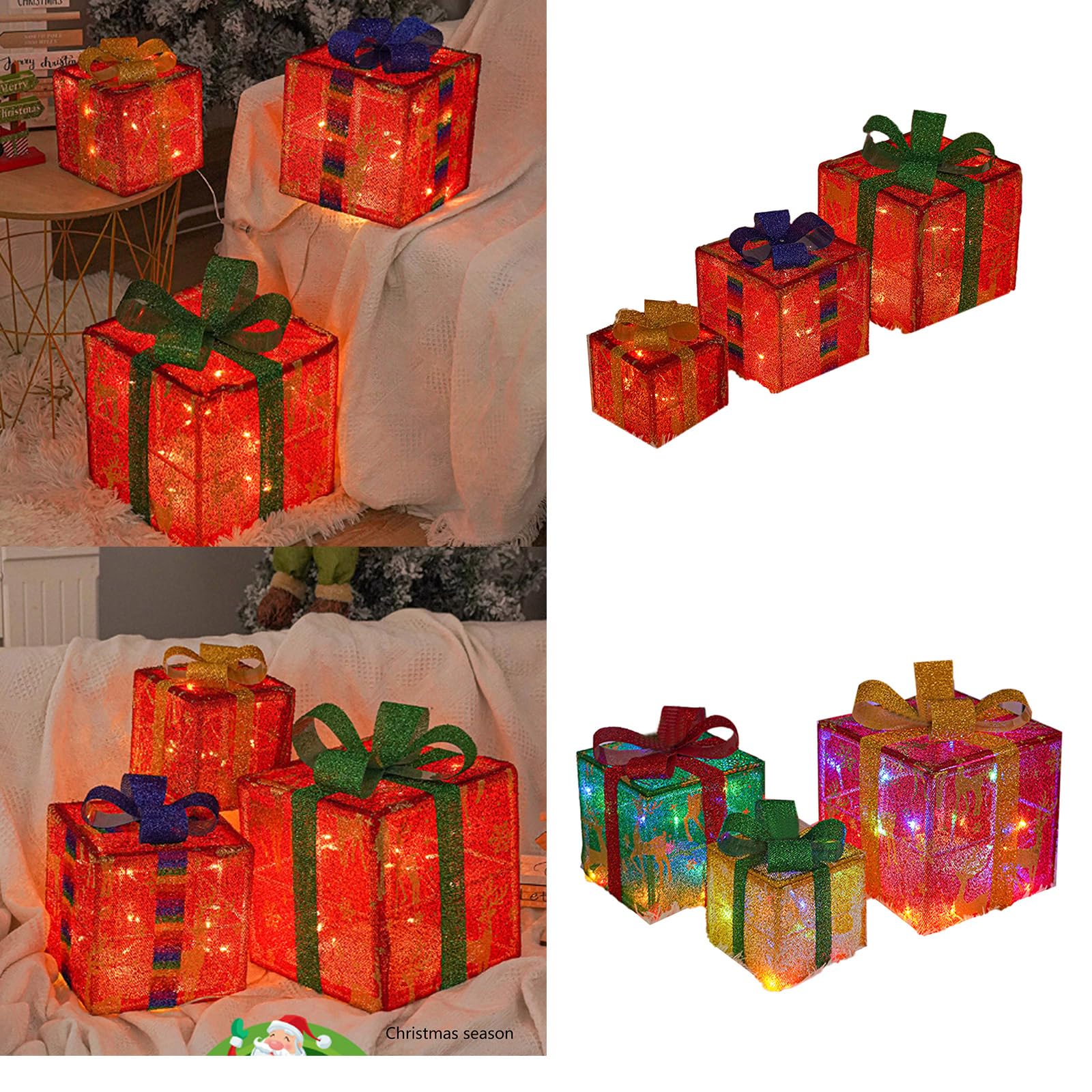 3 scatole natalizie illuminate a LED, scatole regalo ornamentali, decorazione luminosa per esterni e interni