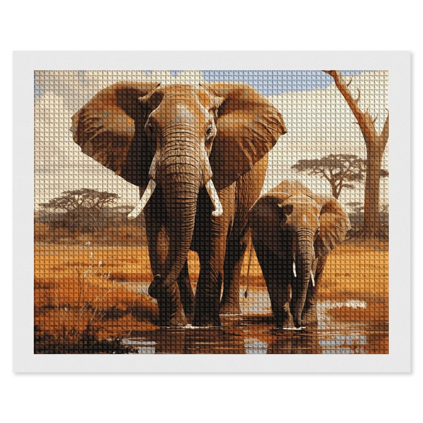Elephant Family Diamond Art Kits for Adults, DIY 5D Diamonds Painting Kits for Beginner, Round Full Drill Diamond Dots Painting, 16"x20" Diamonds Pictures Gem Art and Crafts Wall Decor