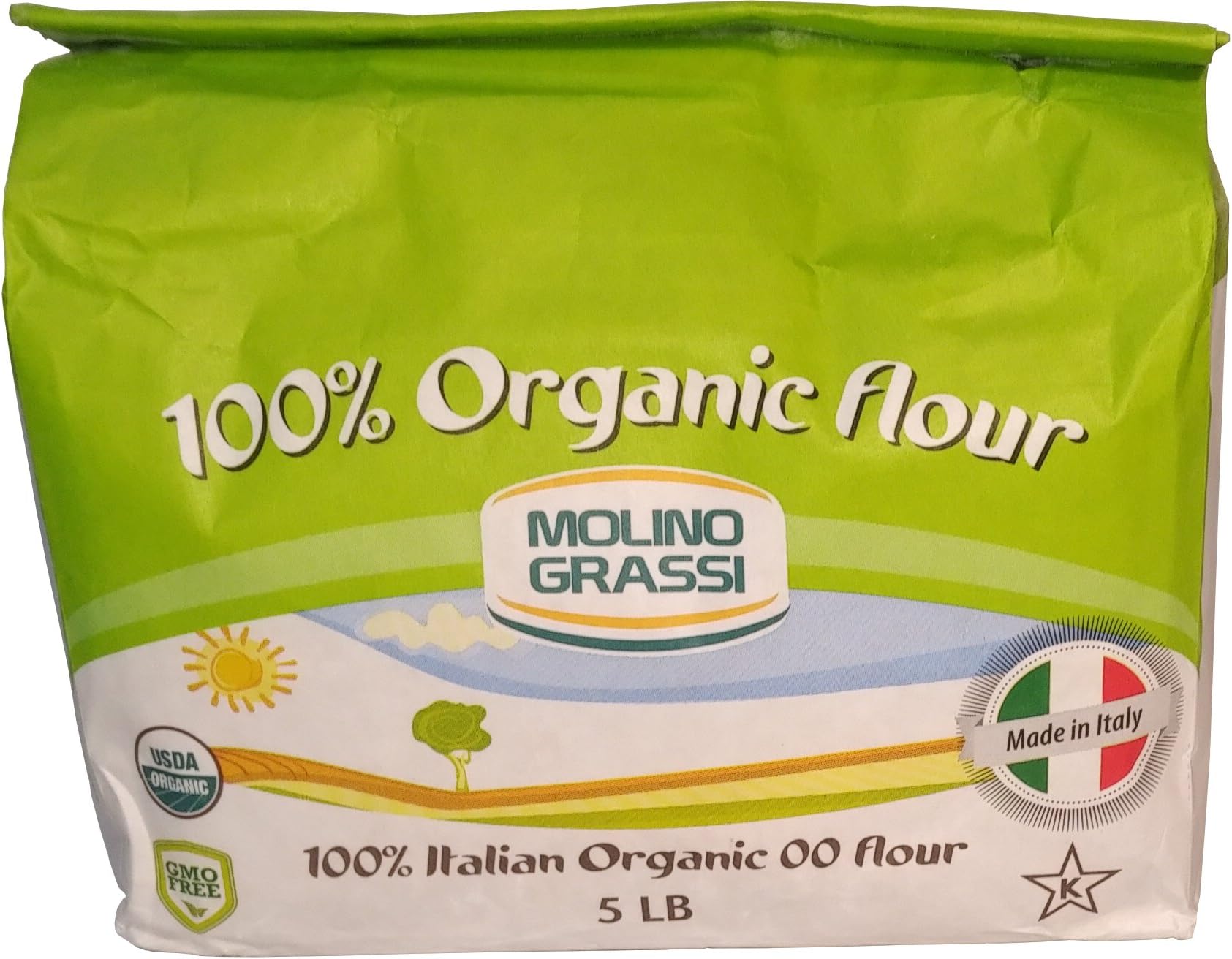 Molino Grassi 100% Italian Organic 00 Flour 5 Lb (Pack of 2)