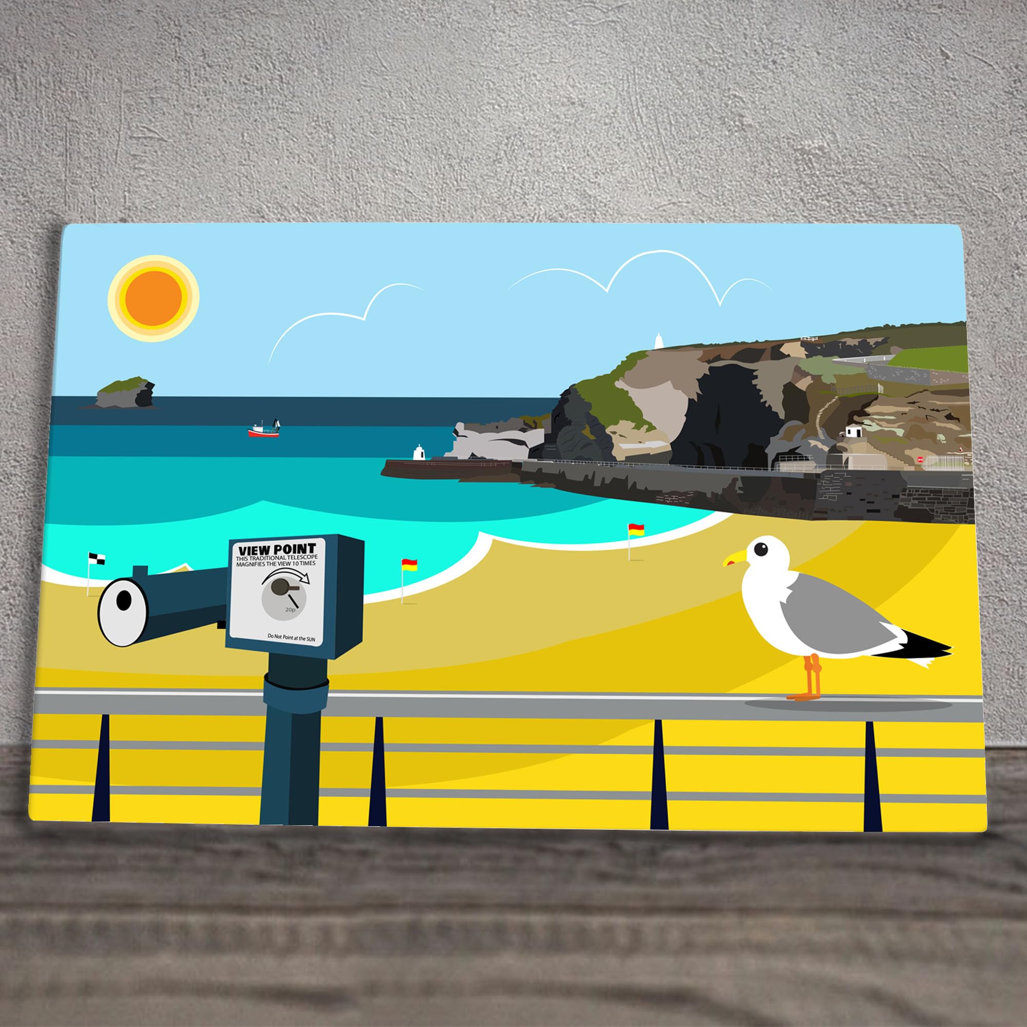 Portreath Tile Plaque Sign Nautical Beach & Seagull Wall Art By Kate Pearson