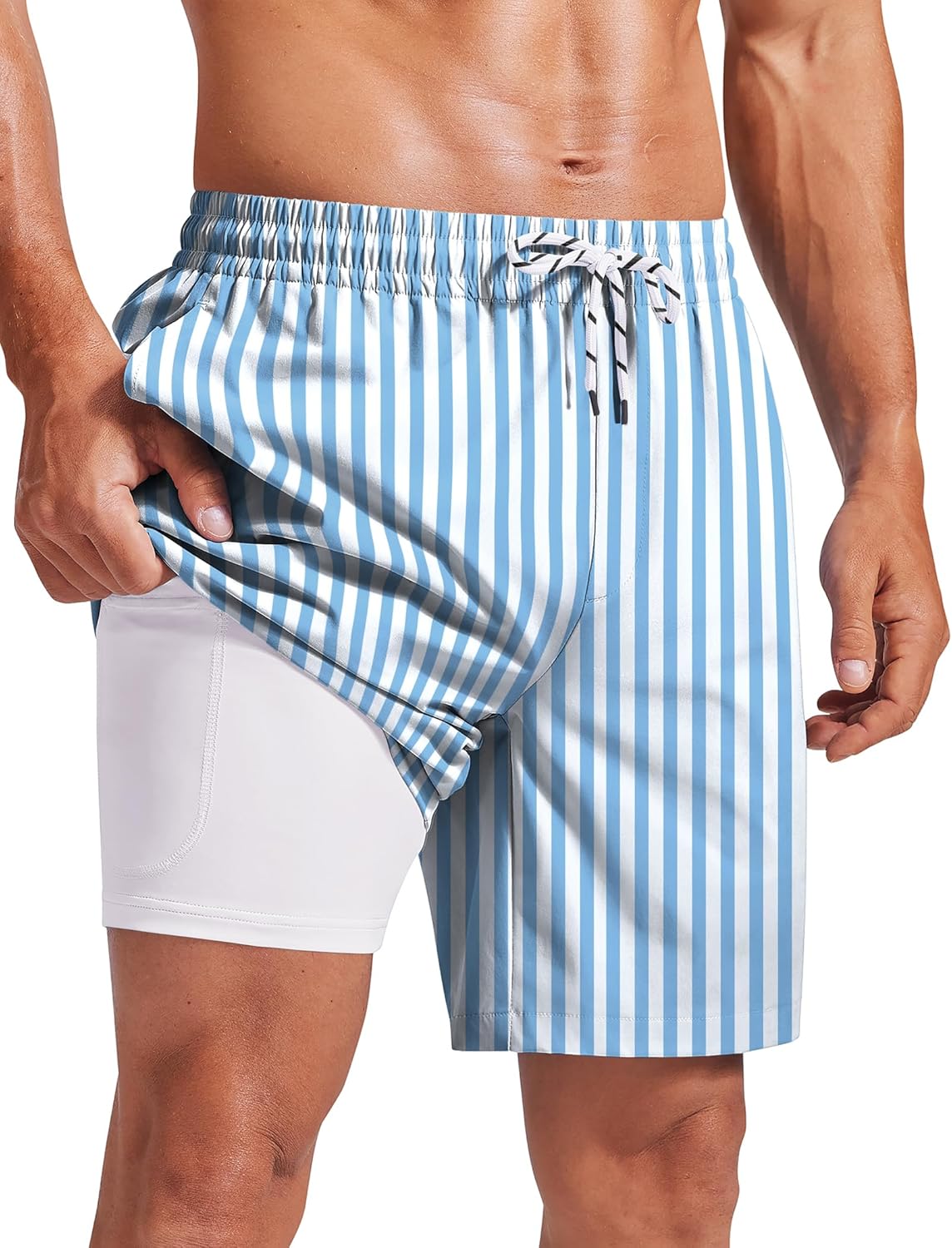 COOFANDY 2 in 1 Mens Swim Trunks 7 Inch Quick Dry Board Shorts Beach Swim Shorts Bathing Suit with Compression Liner