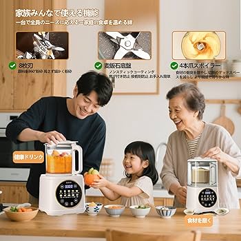 加熱式ミキサー 豆乳メーカー 1.1L大容量 全自動調理 操作簡単 一台多役 Amazon | 豆乳メーカー スープメーカー ジューサー 防音カバー