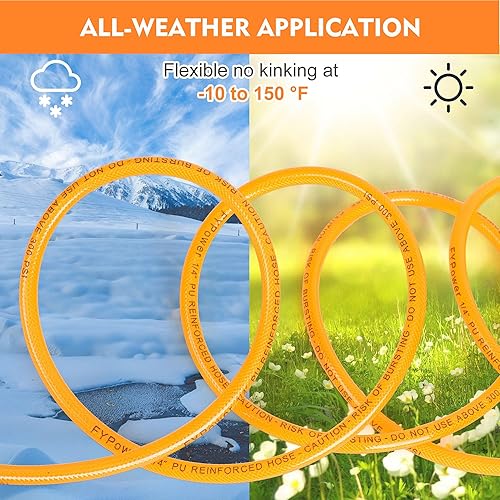 Miniatura 5 de Manguera de compresor de aire de 14 pulgadas x 100 pies, manguera de aire de poliuretano reforzado (PU) Flexeel con accesorios, restrictores de
