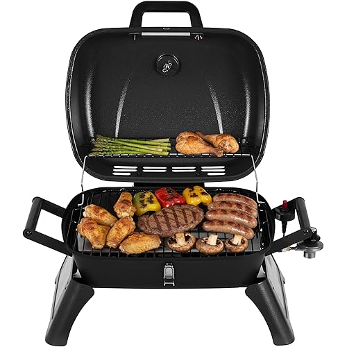 Royal Gourmet GT2006 Portable Tabletop Gas Grill, 12,000 BTU Output for Outdoor Camping, Foldable Legs, Piezo Ignition, Built-in Thermometer, for Tailgates and Camping Trips, Dark Gray