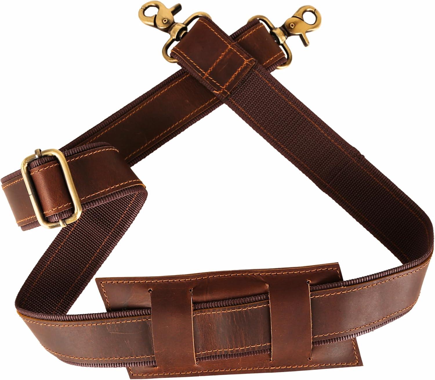 Genuine Leather Shoulder Strap Replacement Adjustable 60 Inch Heavy Duty Leather Bag Shoulder Strap with Metal Swivel Hooks Detachable Crossbody for Briefcase Messenger Laptop Duffel Bag (Dark Brown)