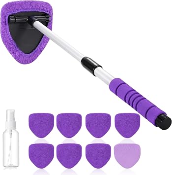 Xindell Window Cleaner Tool 24inch Car Windshield Cleaner with 4 Microfiber Pads Bonnets Extendable