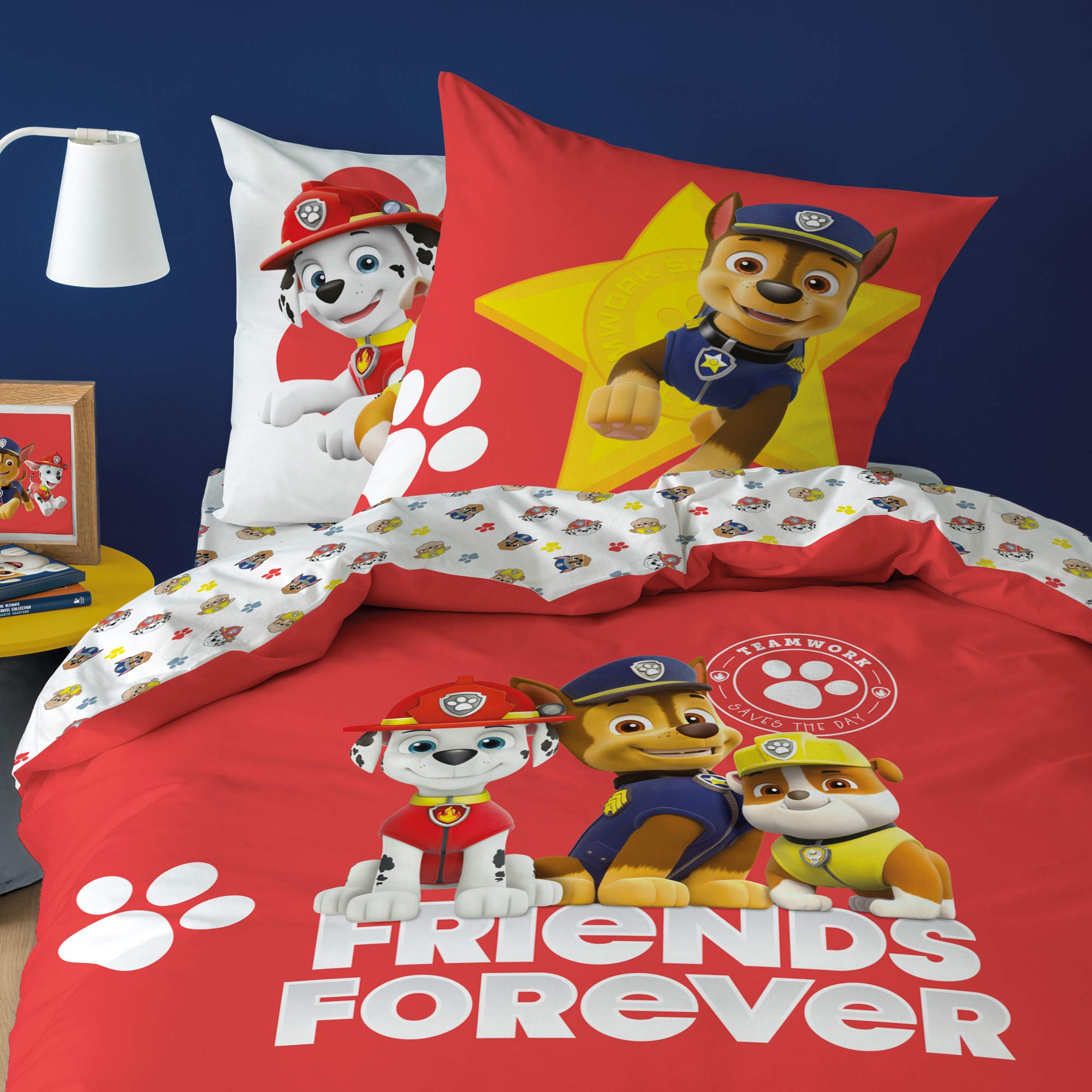 Parure De Lit Enfant Paw Patrol - 2 Pièces 100% Coton - Housse 100x135 Cm + Taie 40x60 Cm - Bleu/Gris