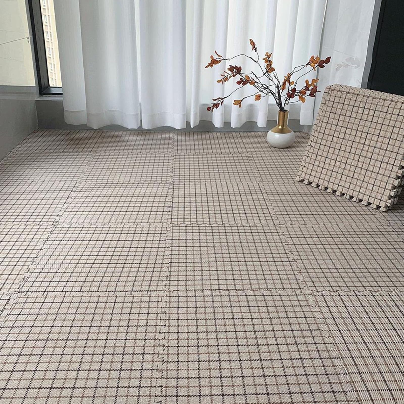 Tapis sol carré moderne anti-froid | Dalles en mousse khaki pour chambre