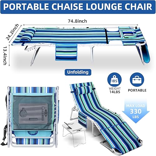 Miniatura 3 de Silla de playa 3 en 1 con agujeros para la cara, silla de descanso al aire libre con mesa auxiliar plegable, reclinable de 5 posiciones, colocar en
