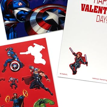 Hallmark Avengers Valentines Day Cards and Stickers for Kids School (24 Classroom Valentines with Envelopes)