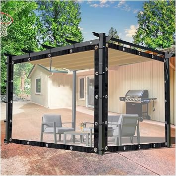 Weatherproof Waterproof Canvas Outdoor PVC Partition Curtain Tarpaulin Curtain Eyelet, for Pavilions, Balconies, Gardens Color Clear, Size 5x2.5m/16.4x8.2ft