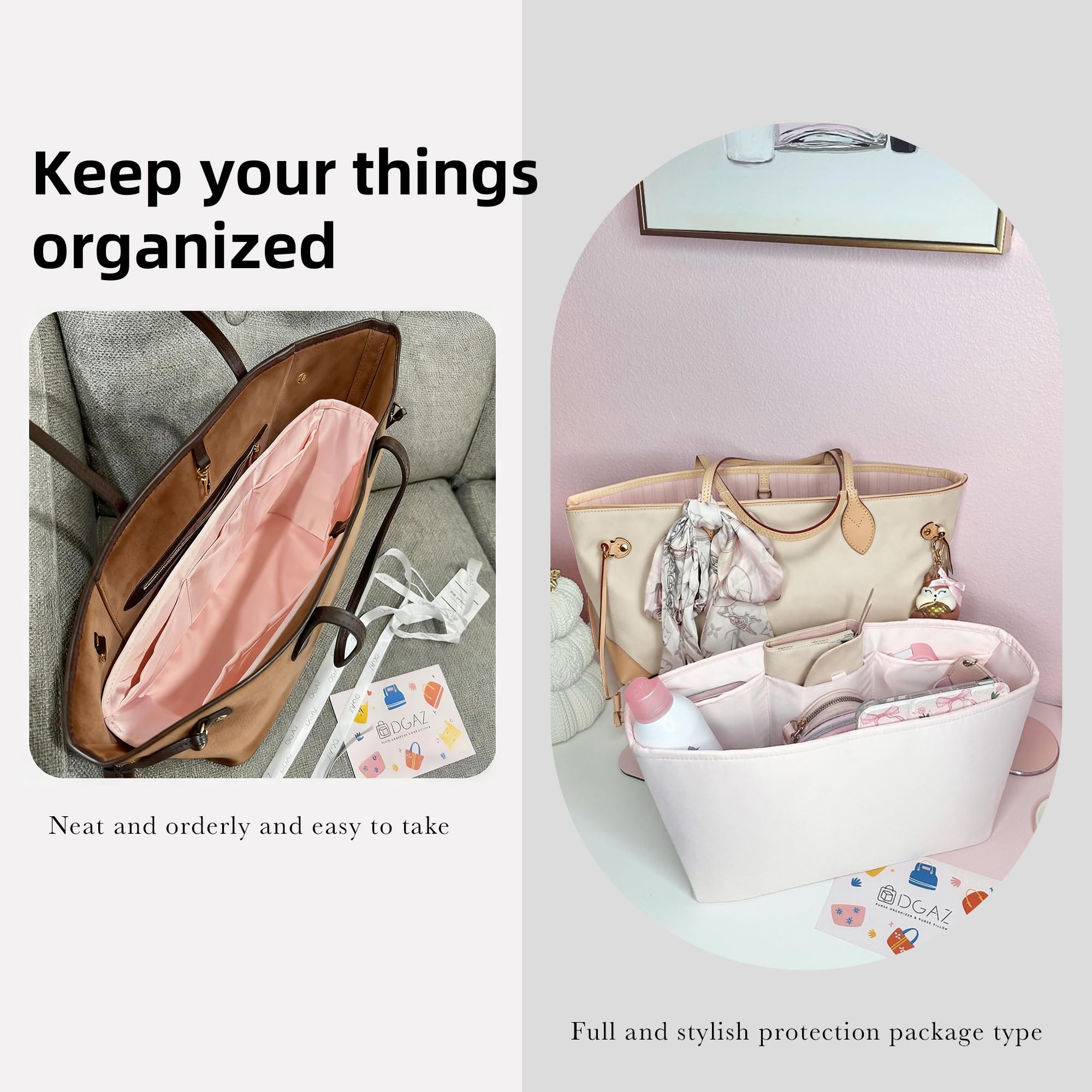 DGAZ Organisateur de Sac en Soie pour LV Neverfull (GM, Rose) | Soie Premium, Ultra Léger, Maintien de Forme Parfait, Protection Anti-rayure pour Sac de Luxe