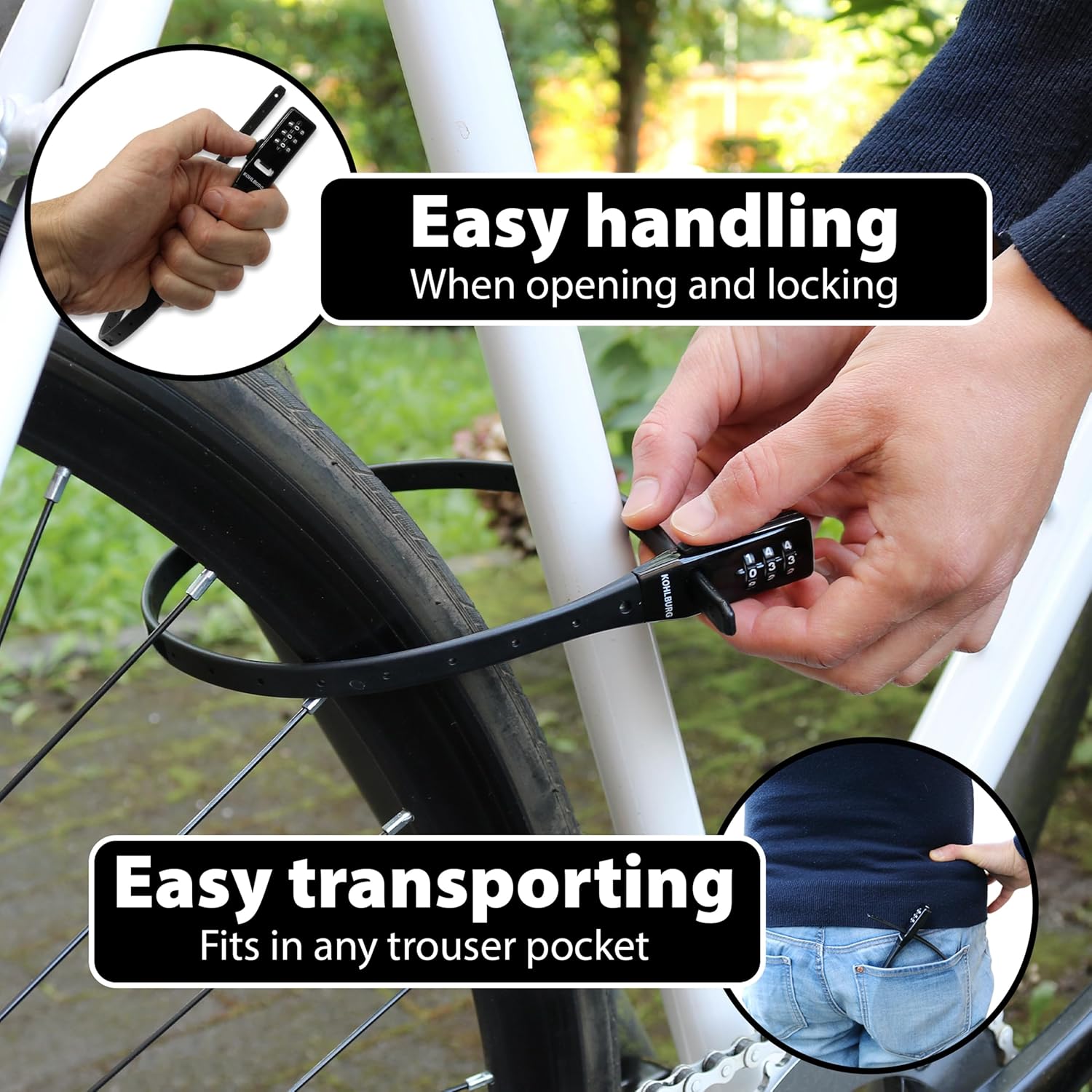 KOHLBURG Lightweight Zip Tie Bike Lock [20" Short & Secure 3-Digit Combination Bike Lock] - Compact & Small Cable Lock as Combo Bike Lock & Helmet Locks - Bicycle Accessories Scooter Stroller Ski Kids