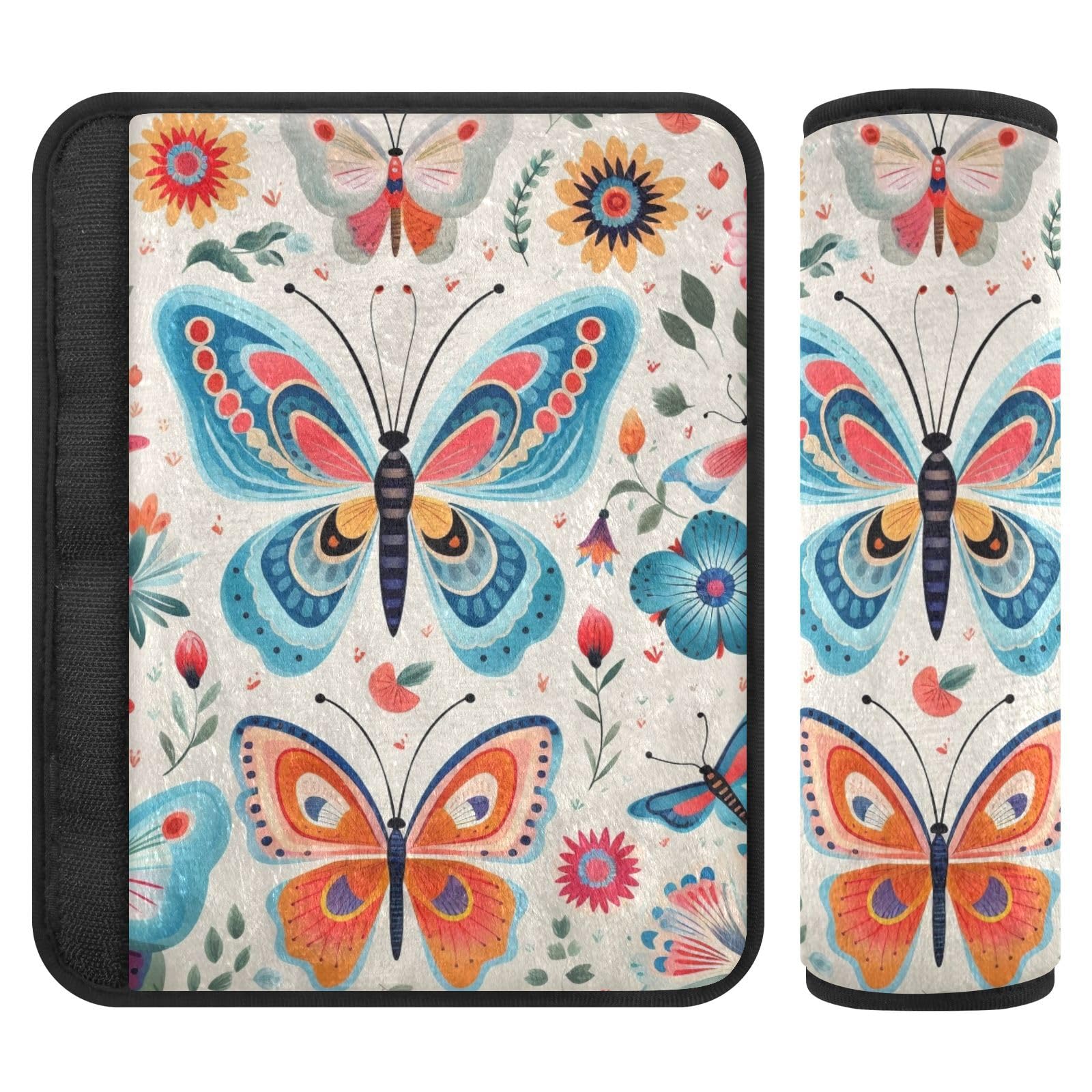 Decorative Butterfly Floral Seat Belt Cover Pad 2 Pcs Soft Cute Seatbelt Covers Protector Support Head Neck Shoulder Strap for Car Seats High Chair Backpack for Adults Kids Women Men 10x7.7In 2