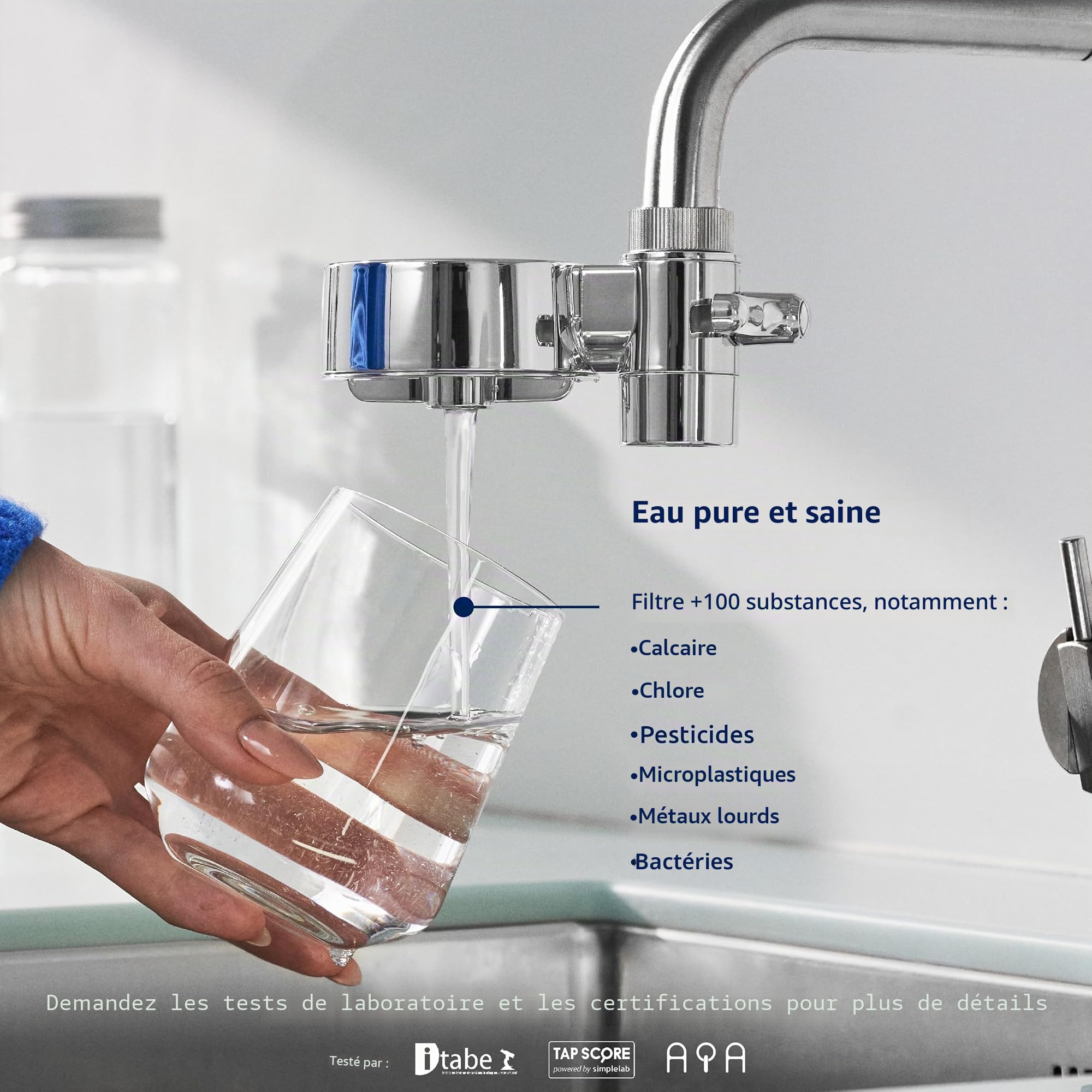Tappwater EcoPro Compact - Le plus petit filtre à eau sur robinet disponible, filtre plus de 100 substances. Système de filtration en 5 étapes avec nanotechnologie. (chromé + 6 cartouches)