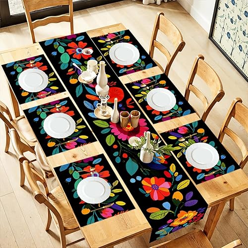 ANNA QUEEN Boho Floral Table Runner and Placemats Set of