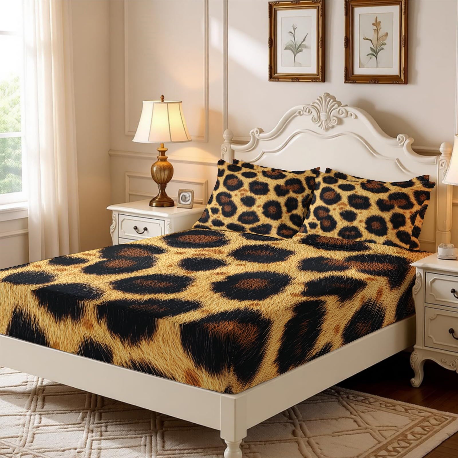 Lenzuolo con Angoli 180 x 200 cm Microfibra stampa leopardata Lenzuolo Sotto Elasticizzato Profondo 25 cm marrone per Singolo e Matrimoniale
