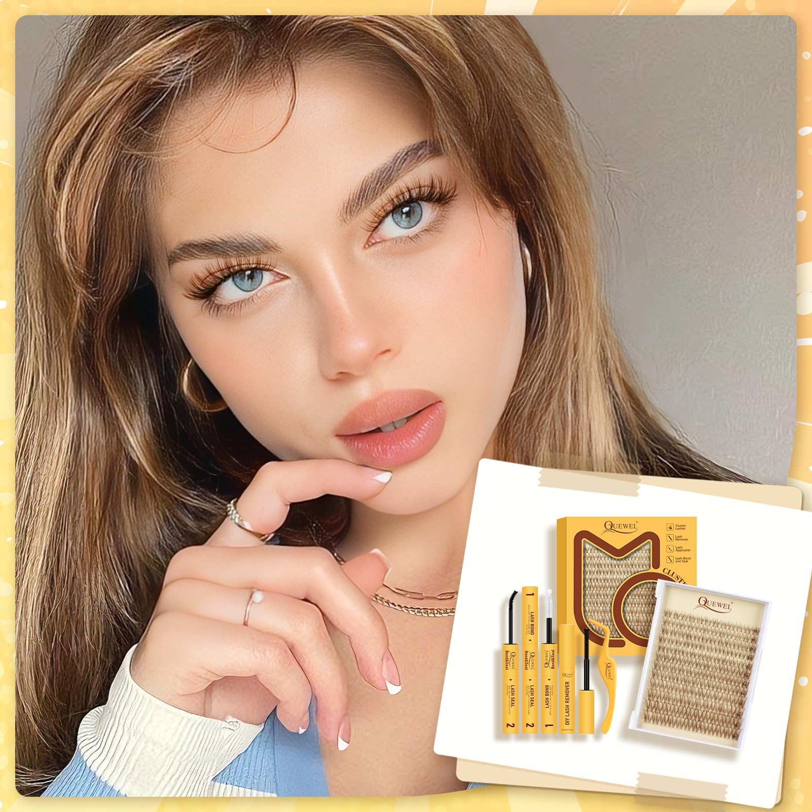 QUEWEL Fairy-Lash-Clusters Kit Cute Style, 144pcs Manga-Lash-Clusters Kit Mix10-18mm Wispy Natural Invisible Band Eyelash Clusters Kit for DIY Cluster Eyelash Extensions(Fairy 4 Set): Lash Kit-Brown Feather 4 Set