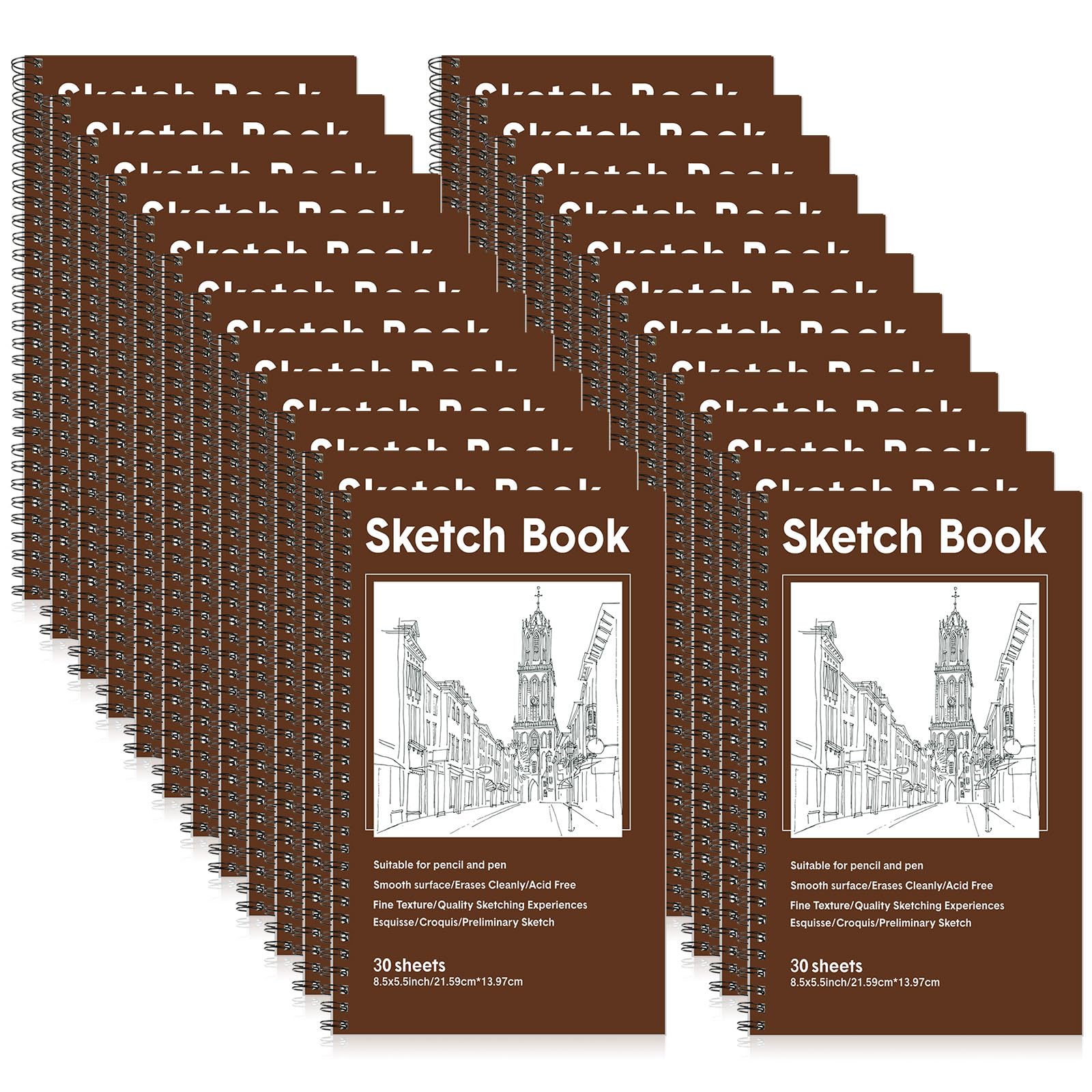 Qilery 24 Pcs 8.5" x 5.5" Spiral Sketch Book 30 Sheets Each 100 GSM Sketching Book Spiral Bound Sketchbook for Marker Colored Pencil Painting Drawing Writing Kids Adults Beginners Artists Amateurs