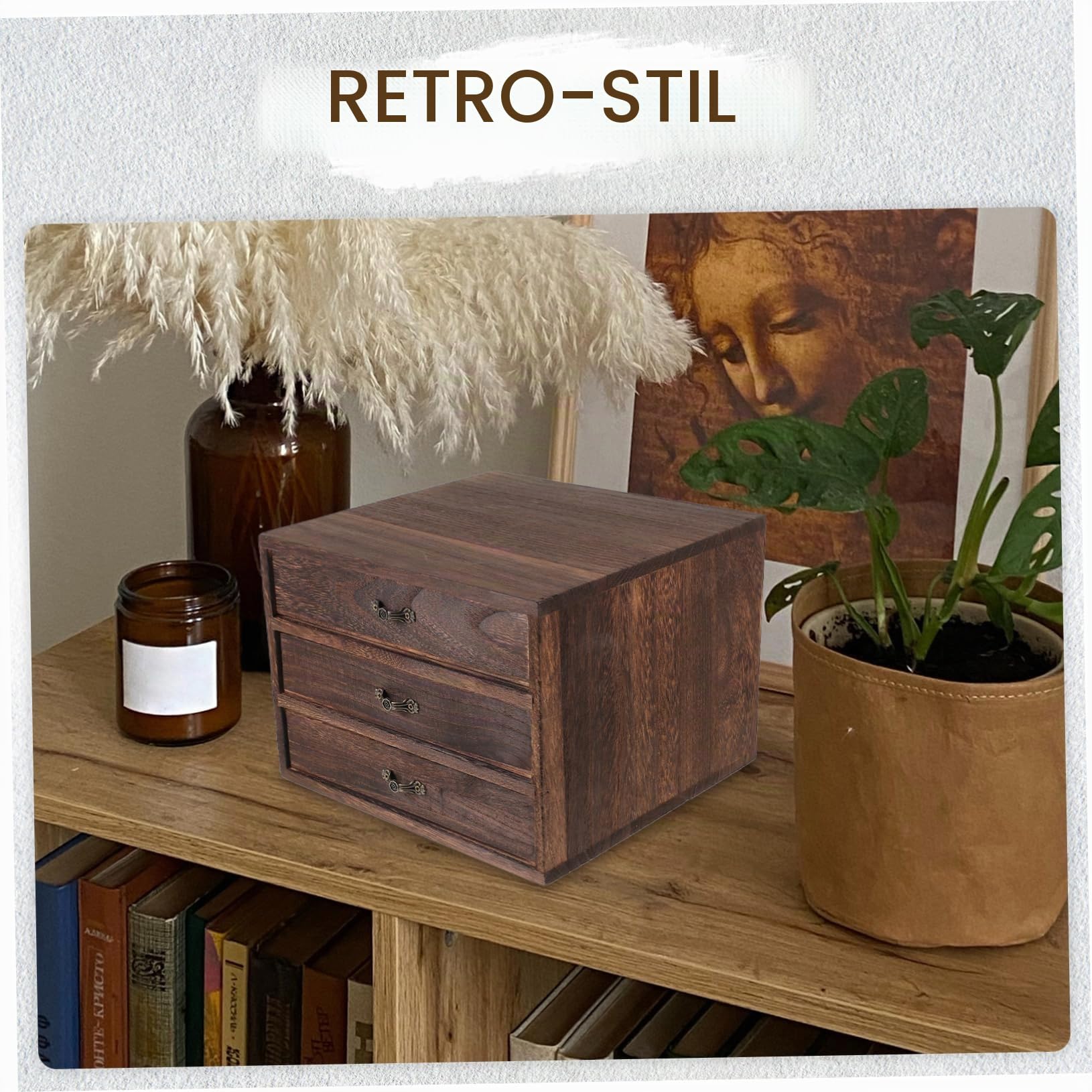 Vintage Holz Aufbewahrungsbox Mit Schublade Schreibtisch-Organizer Für Schlafzimmer Büro Und Wohnzimmer Leichte Und Praktische Holzkommode Für Schmuck Und Geschenke