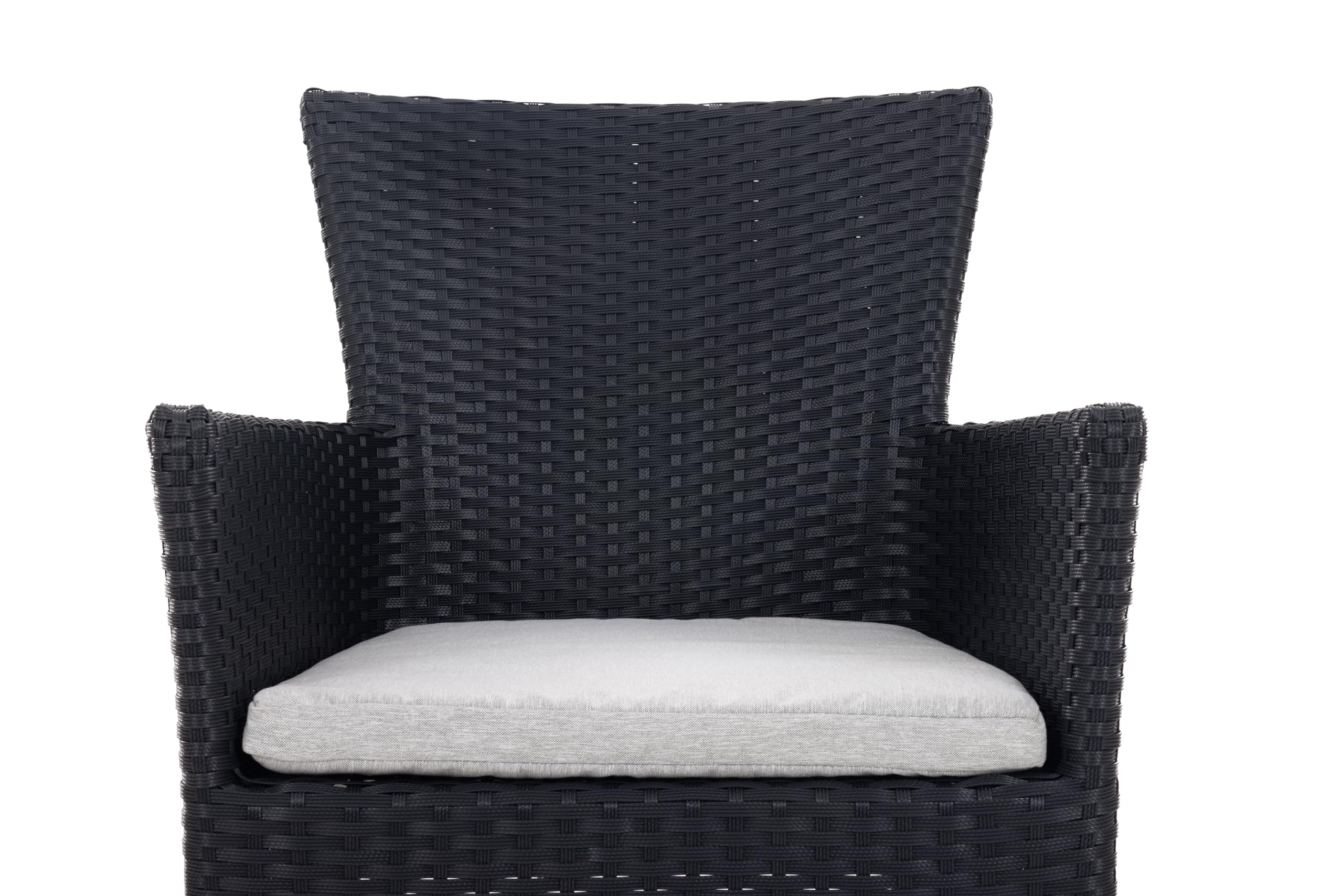 METRO Professional Silla de Jardín con Reposabrazos y Cojín Noelani, Acero/Ratán sintético, Sillón para Exterior, Negro