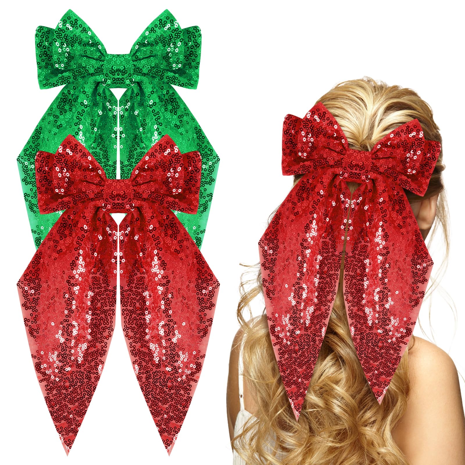 2Pcs Girls Glitter Bow Hair Clip Women Large Bowknot Hair Tie Girl Bowknot Hairpin Sparkly Bow Hair Barrettes Vintage French Hair Clip Long Lace Style